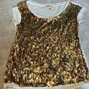 Arden B Gold Sequin Short Sleeve Top S